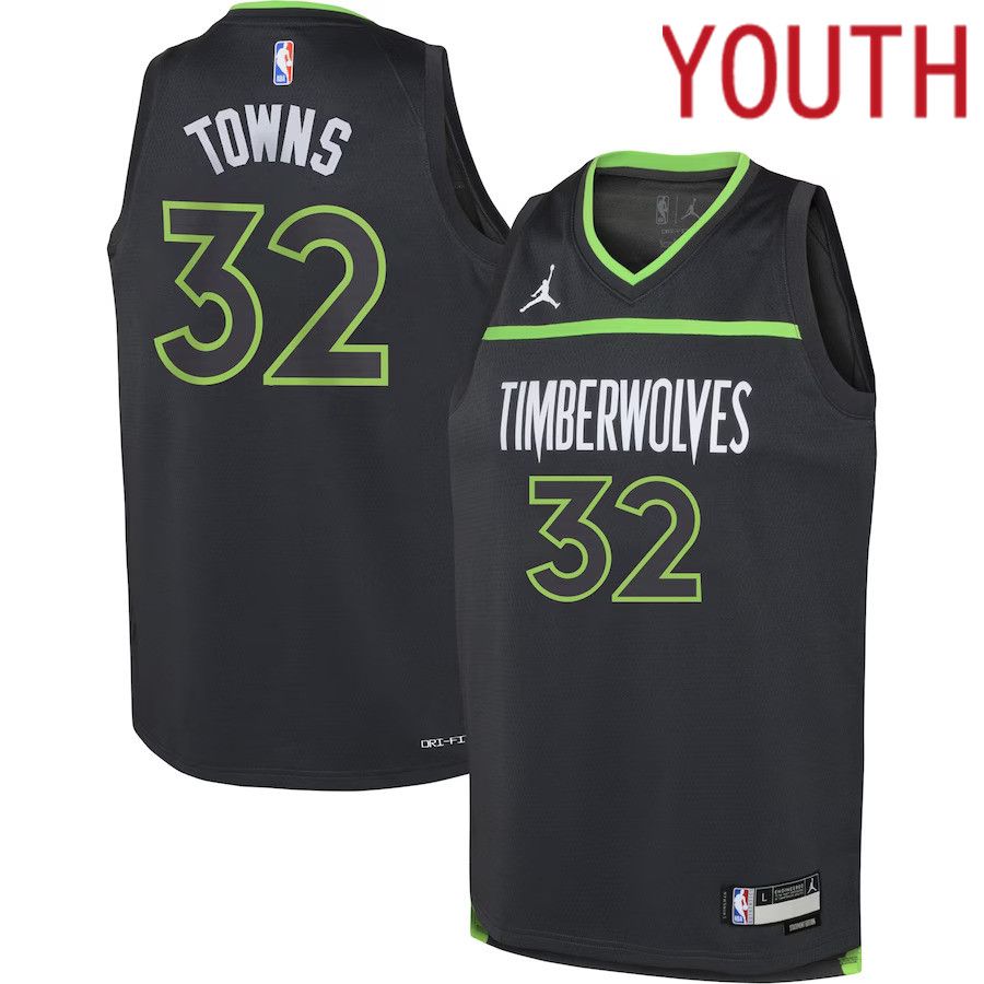 Youth Minnesota Timberwolves 32 Karl-Anthony Towns Jordan Brand Black 2022-23 Swingman NBA Jersey